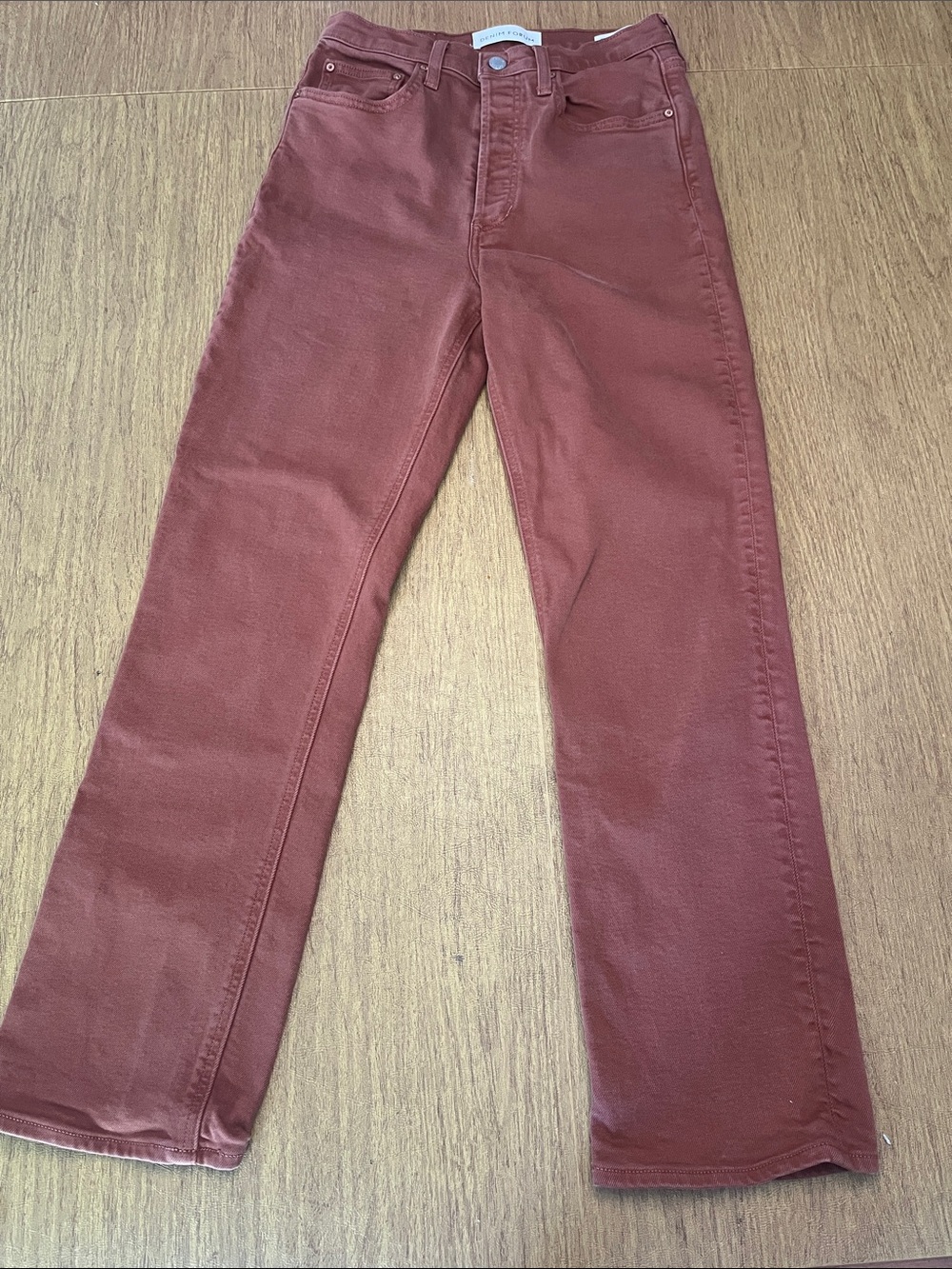 Aritzia-Denim Forum Arlo Hi-Rise Straight-Leg Jeans in Cinnamon, Sz 27W x28L